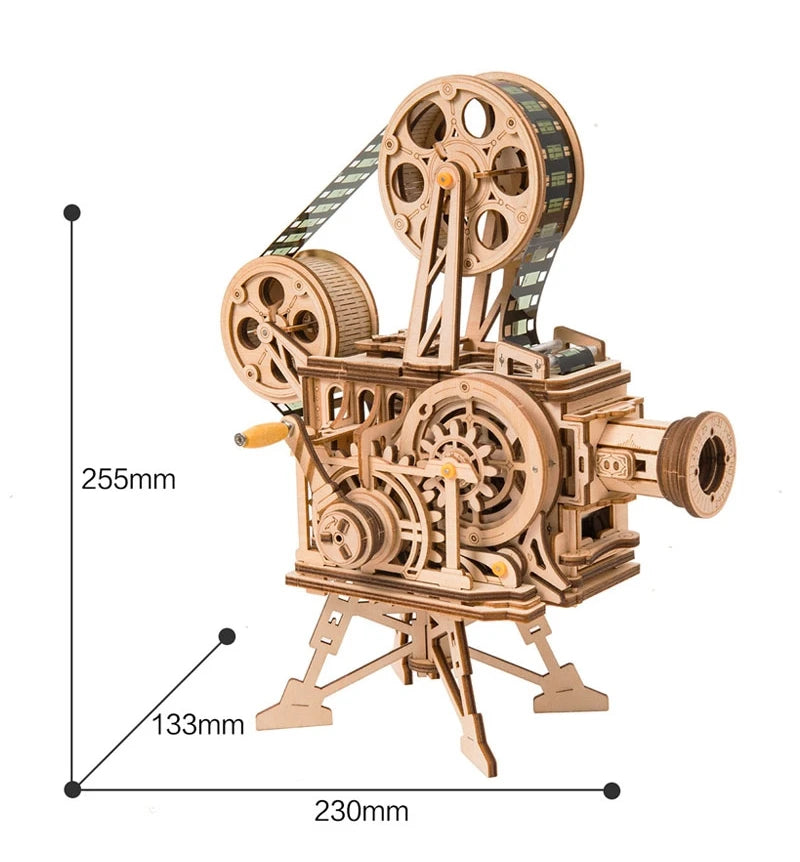 DIY 183pcs Retro 3D Hand Crank Film Projector Wooden Model