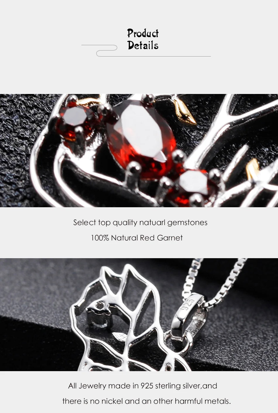 Red Garnet and Sterling Silver Handmade Pendant Necklace