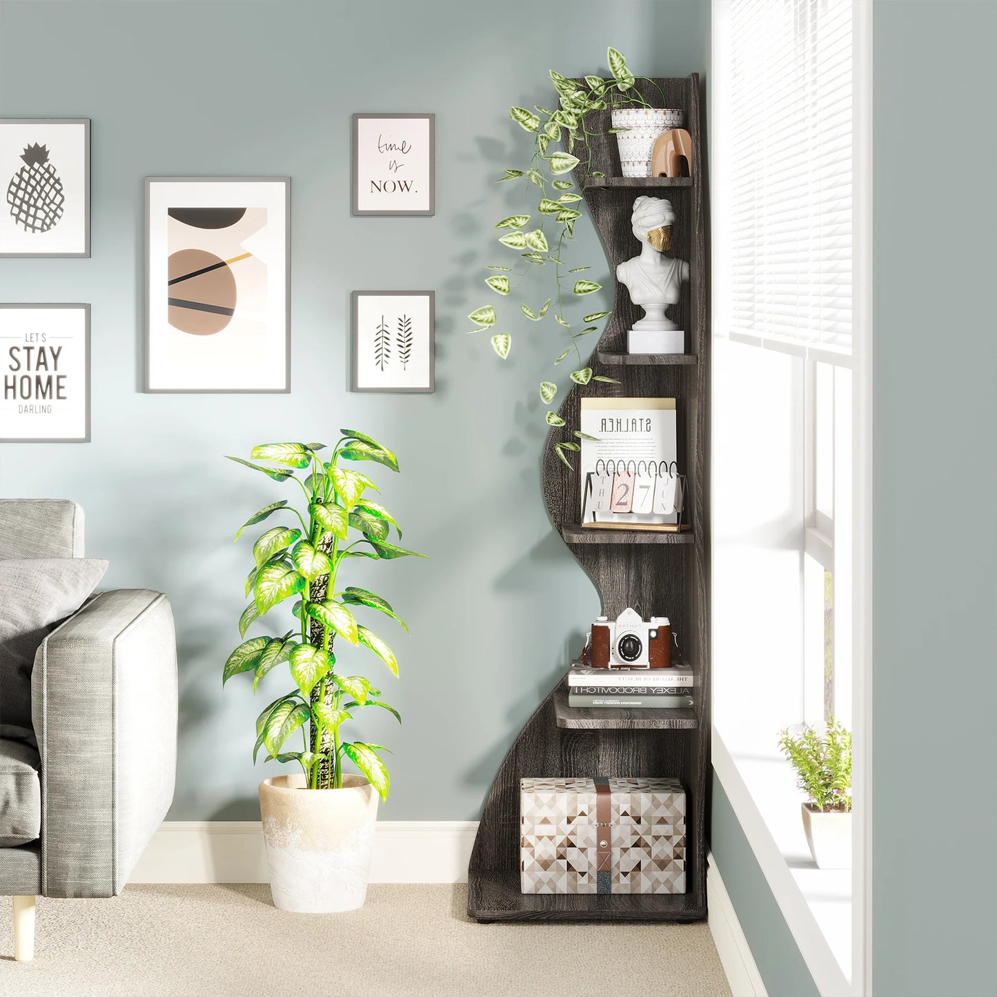 Modern 5-Tier Wall Corner Bookshelf