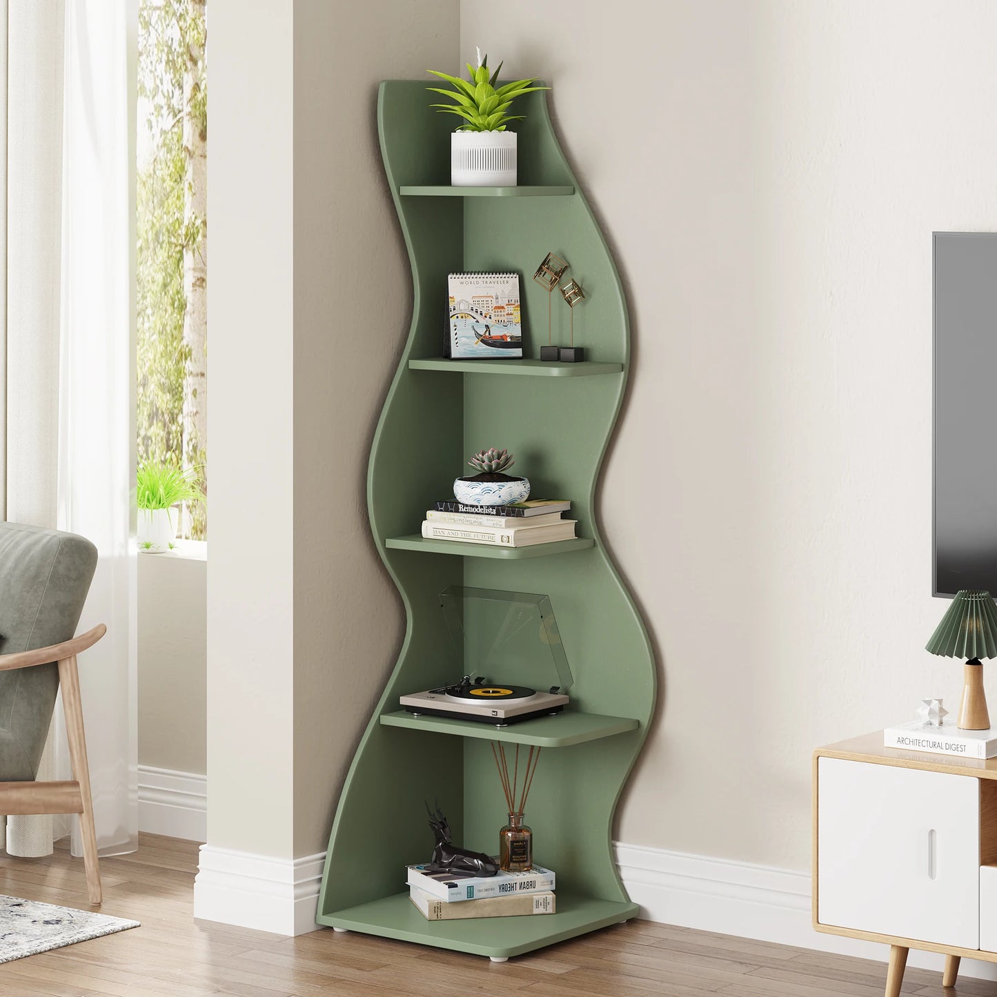Modern 5-Tier Wall Corner Bookshelf
