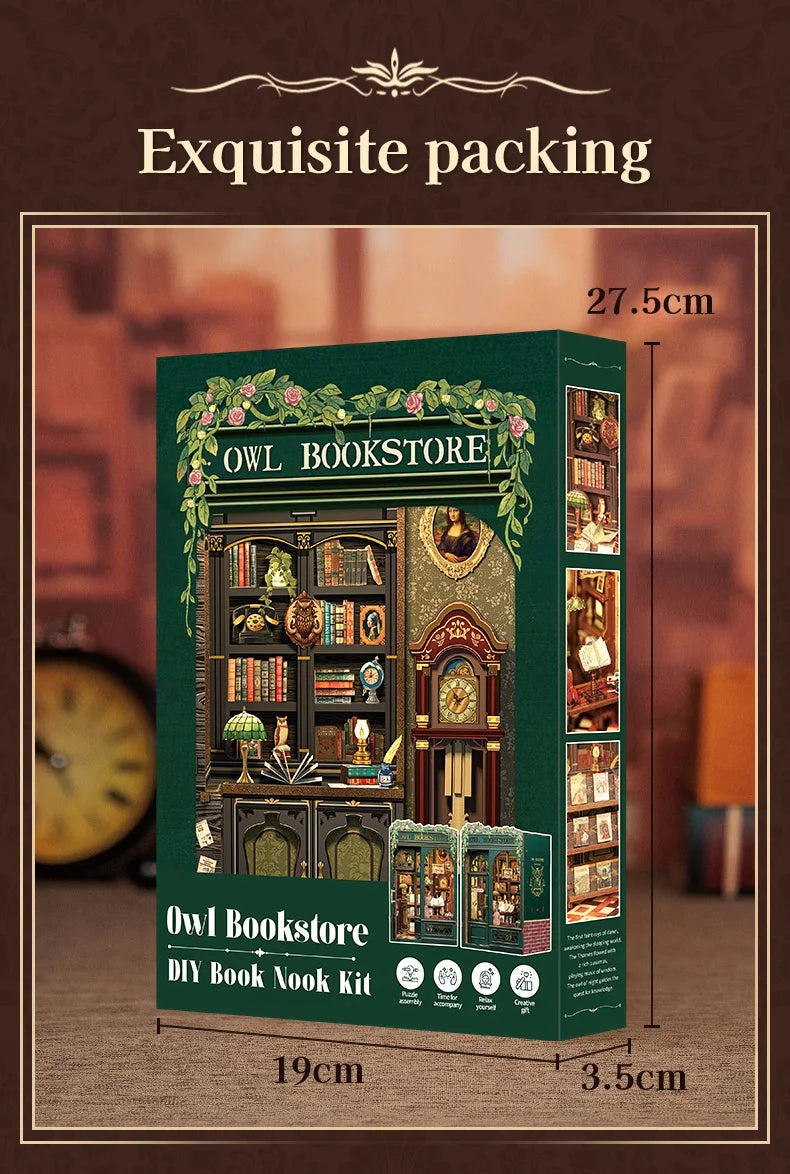 DIY Wooden Miniature Bookshop Kit with Light