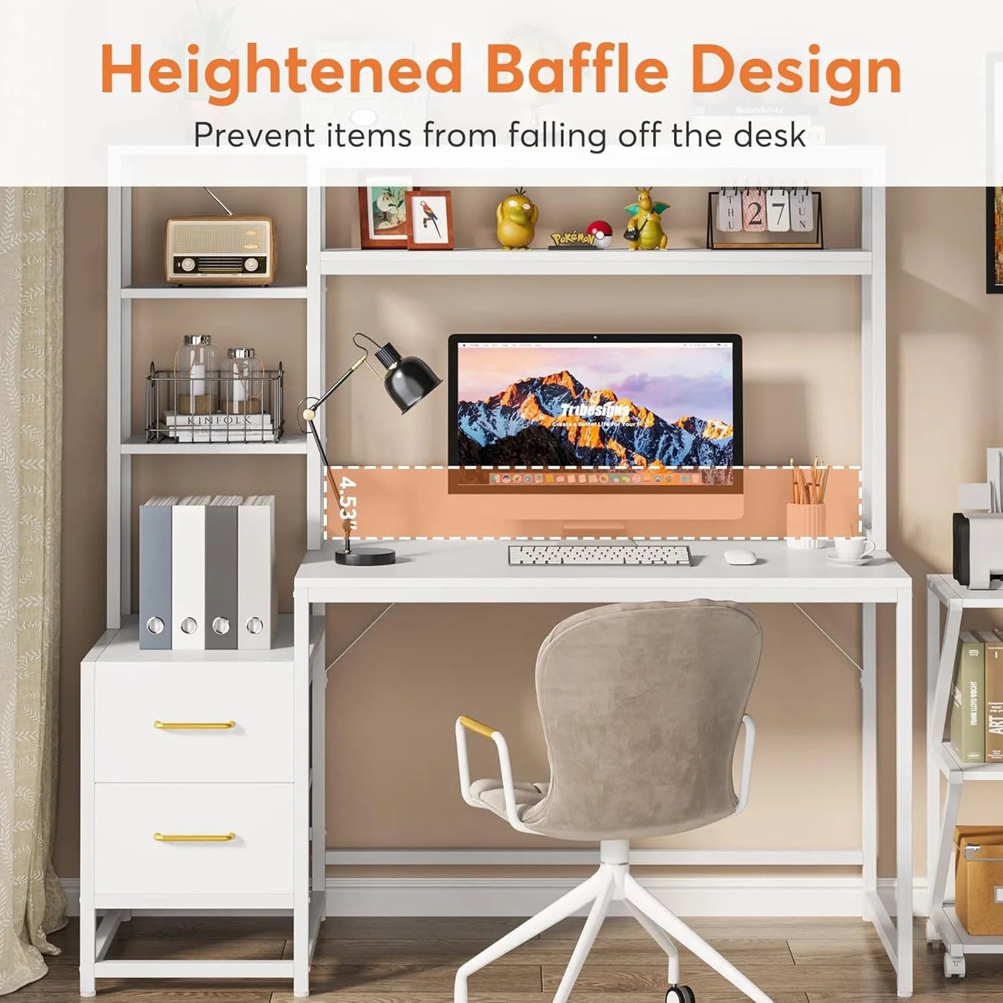 55 Inch Desk w/ 2 Drawers and Storage Shelves