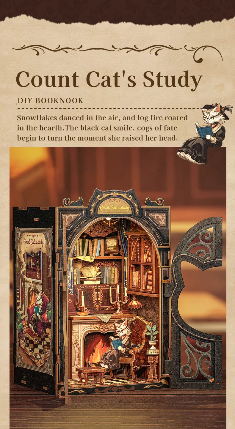 DIY Wooden Miniature Bookshop Kit with Light