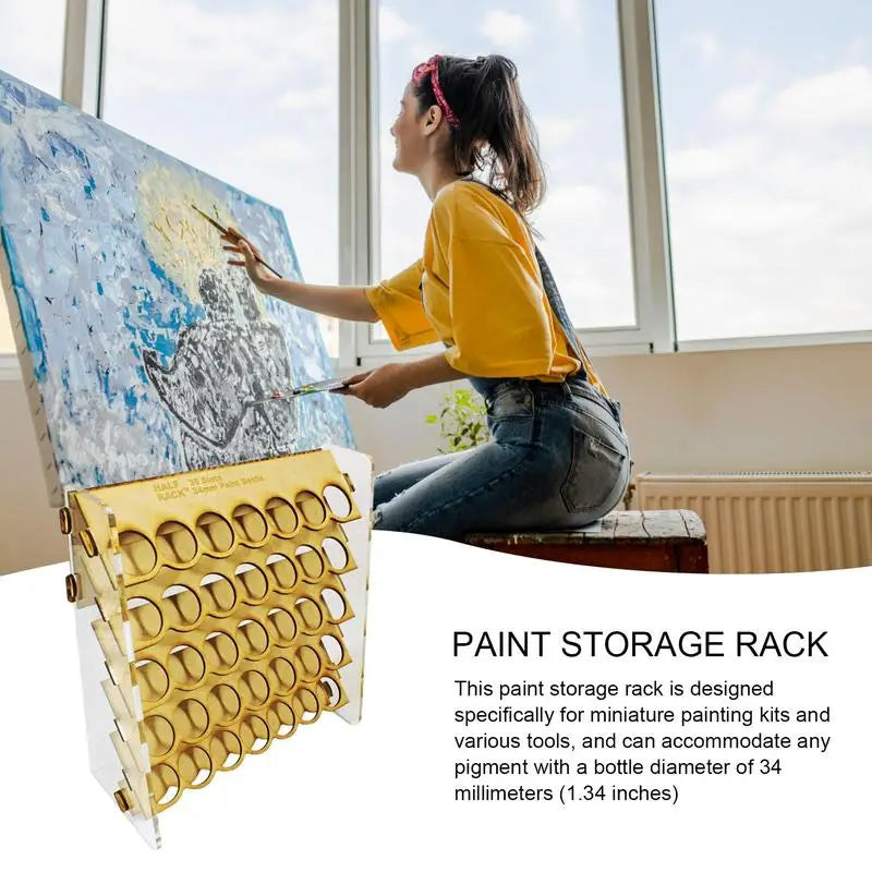 35 Slot Wooden Paint Storage Rack Multi-Layer Stand
