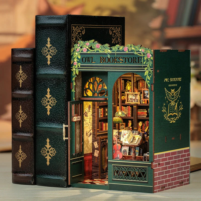 DIY Wooden Miniature Bookshop Kit with Light