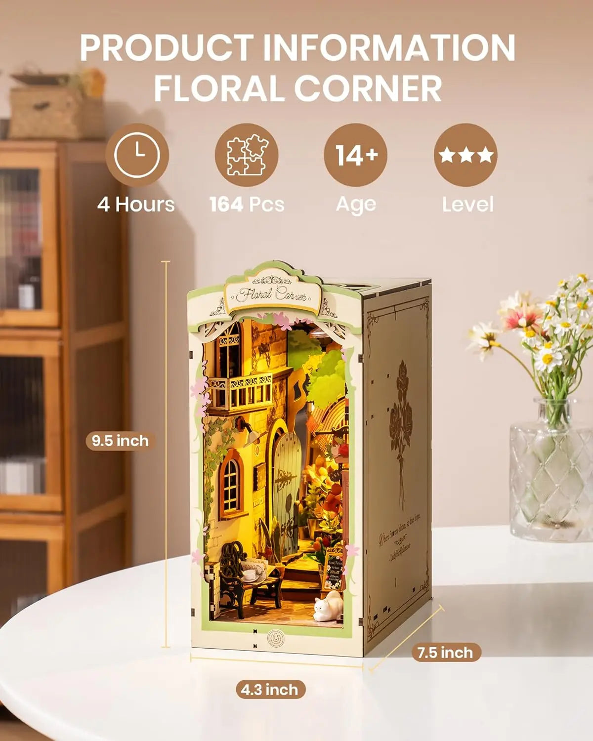 Floral Corner Miniature 3D Wooden Puzzle with LED Lights