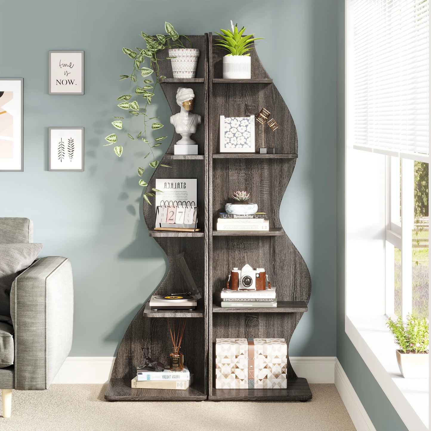 Modern 5-Tier Wall Corner Bookshelf