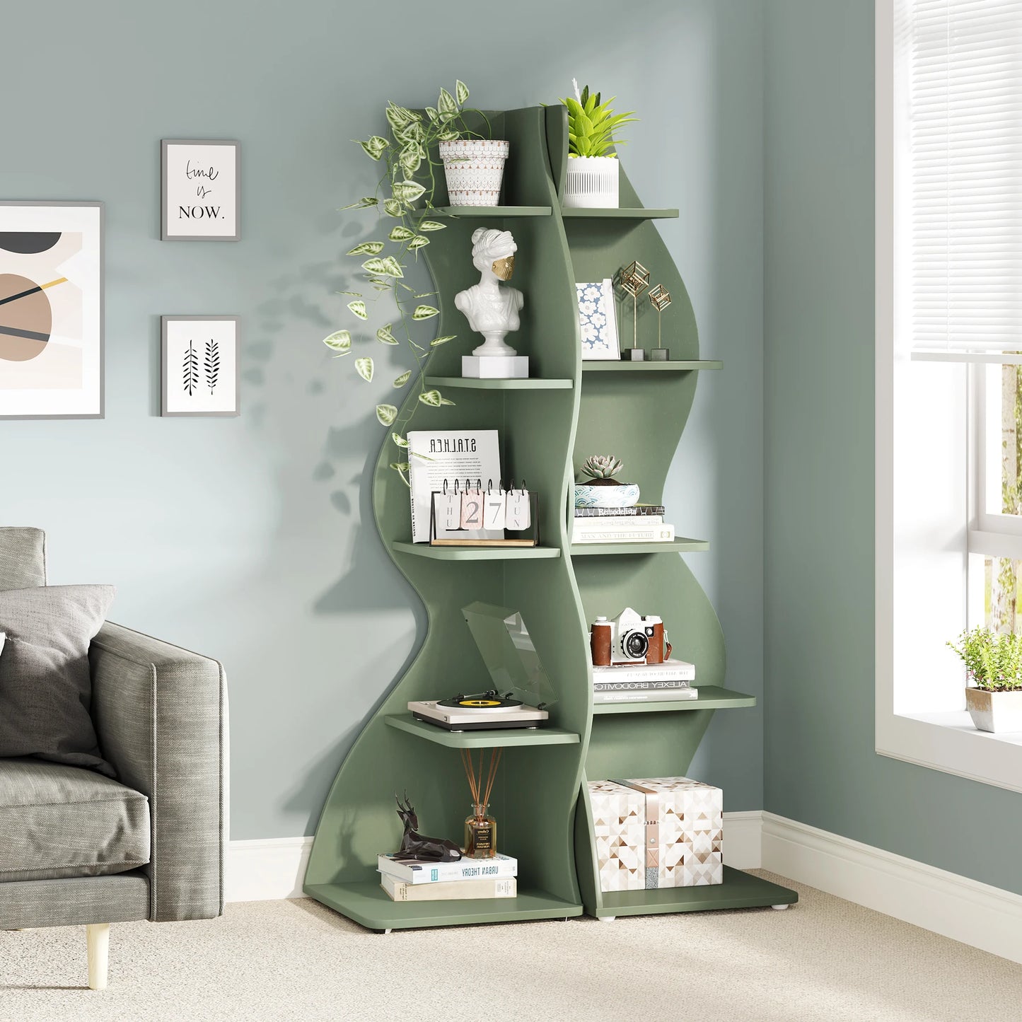Modern 5-Tier Wall Corner Bookshelf