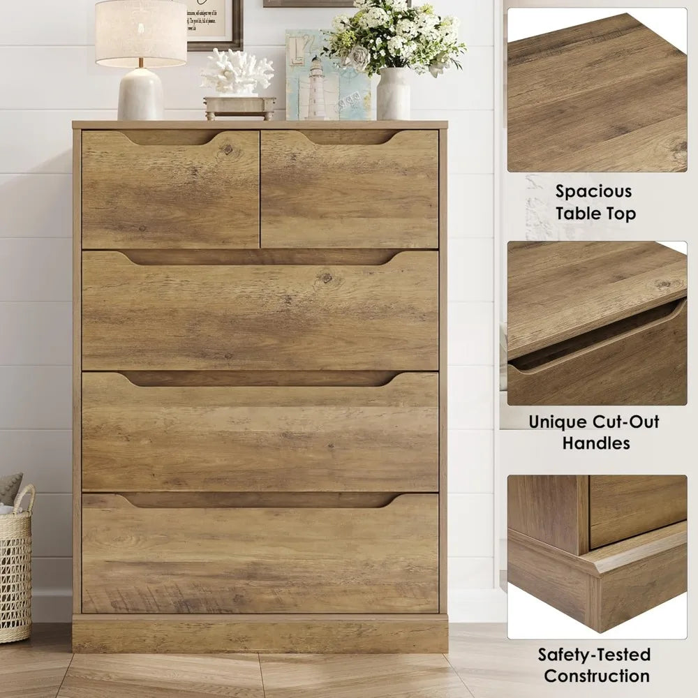 Modern 5 Drawer Wood Storage Chest Organizers