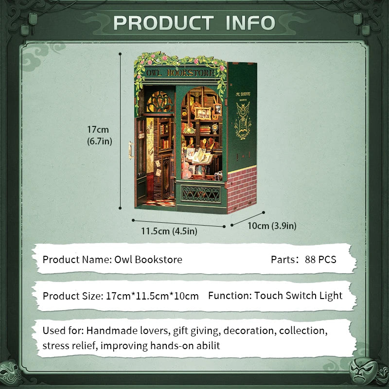 DIY Wooden Miniature Bookshop Kit with Light