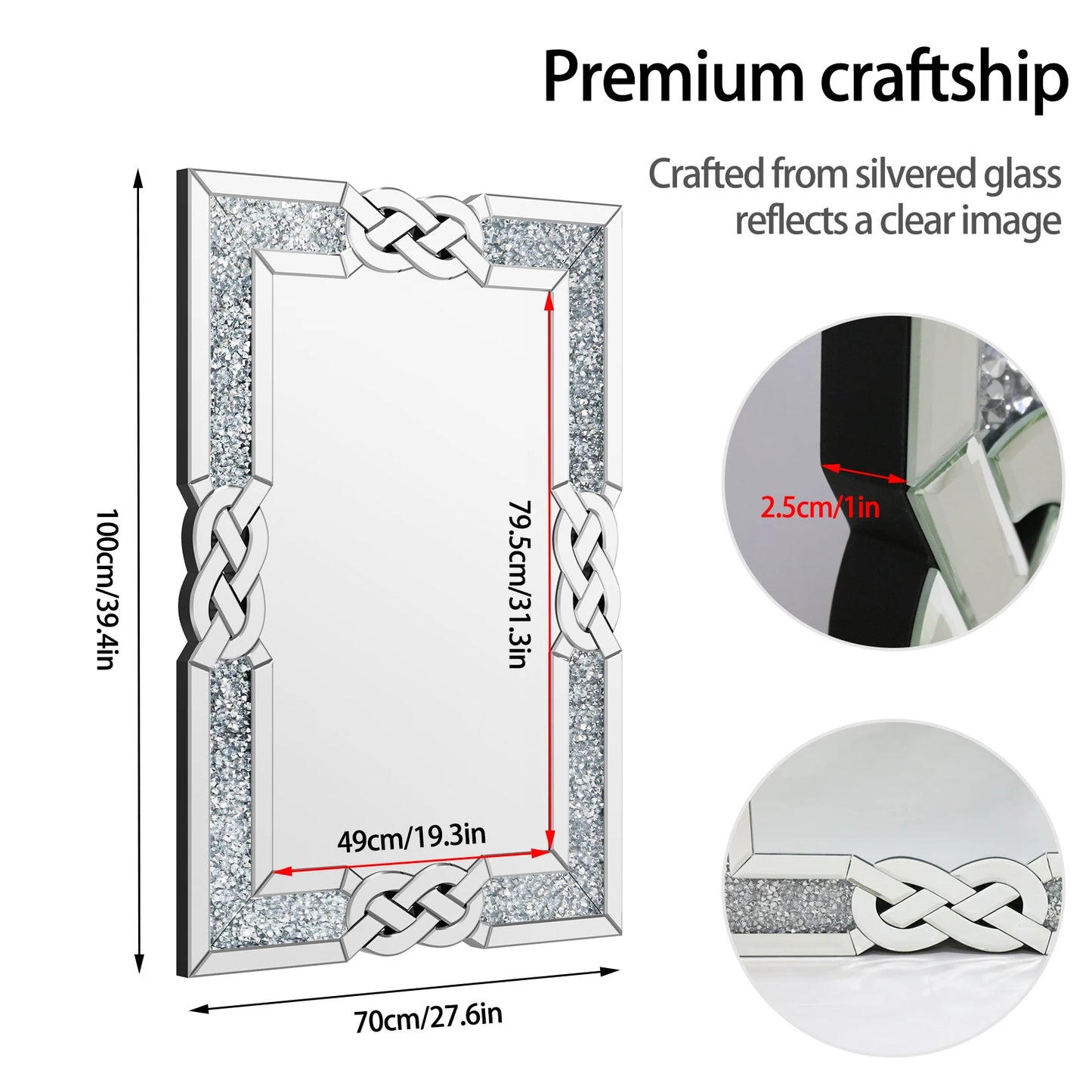 90/100/120CM Large Crystal Crush Diamond Mirror