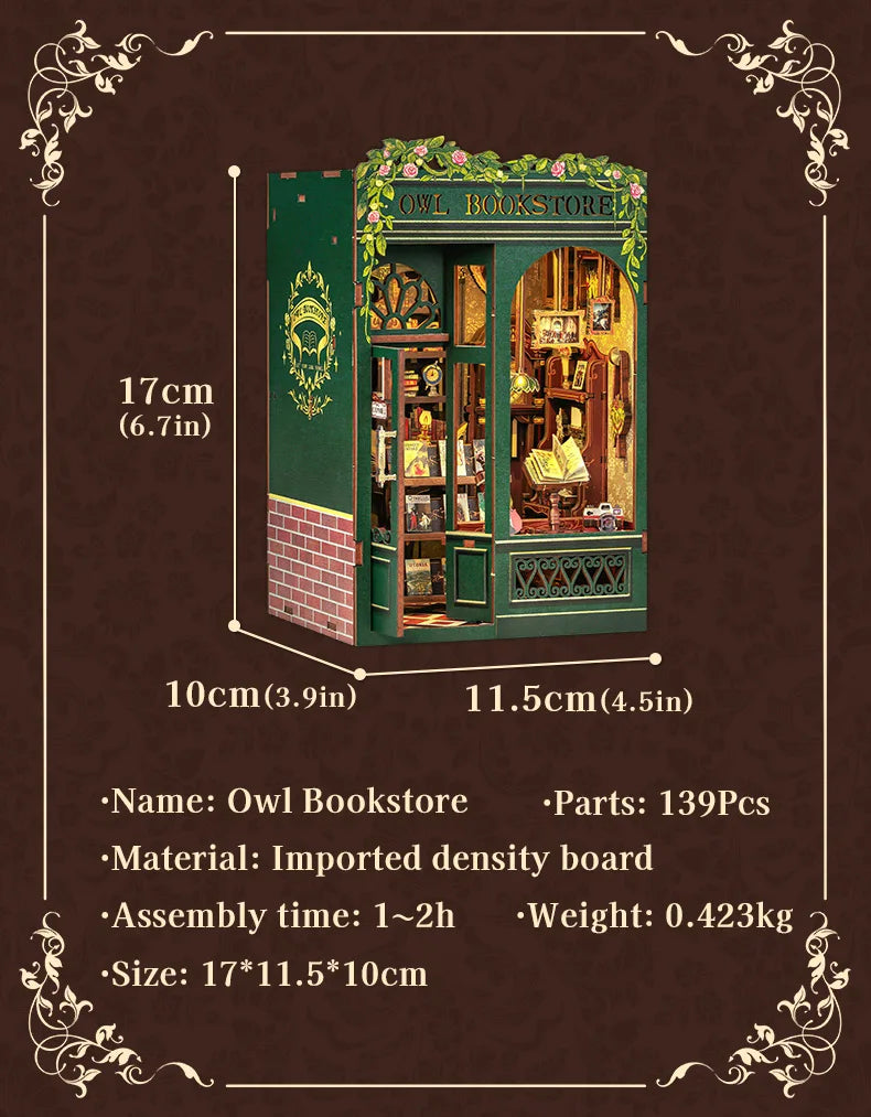 DIY Wooden Miniature Bookshop Kit with Light