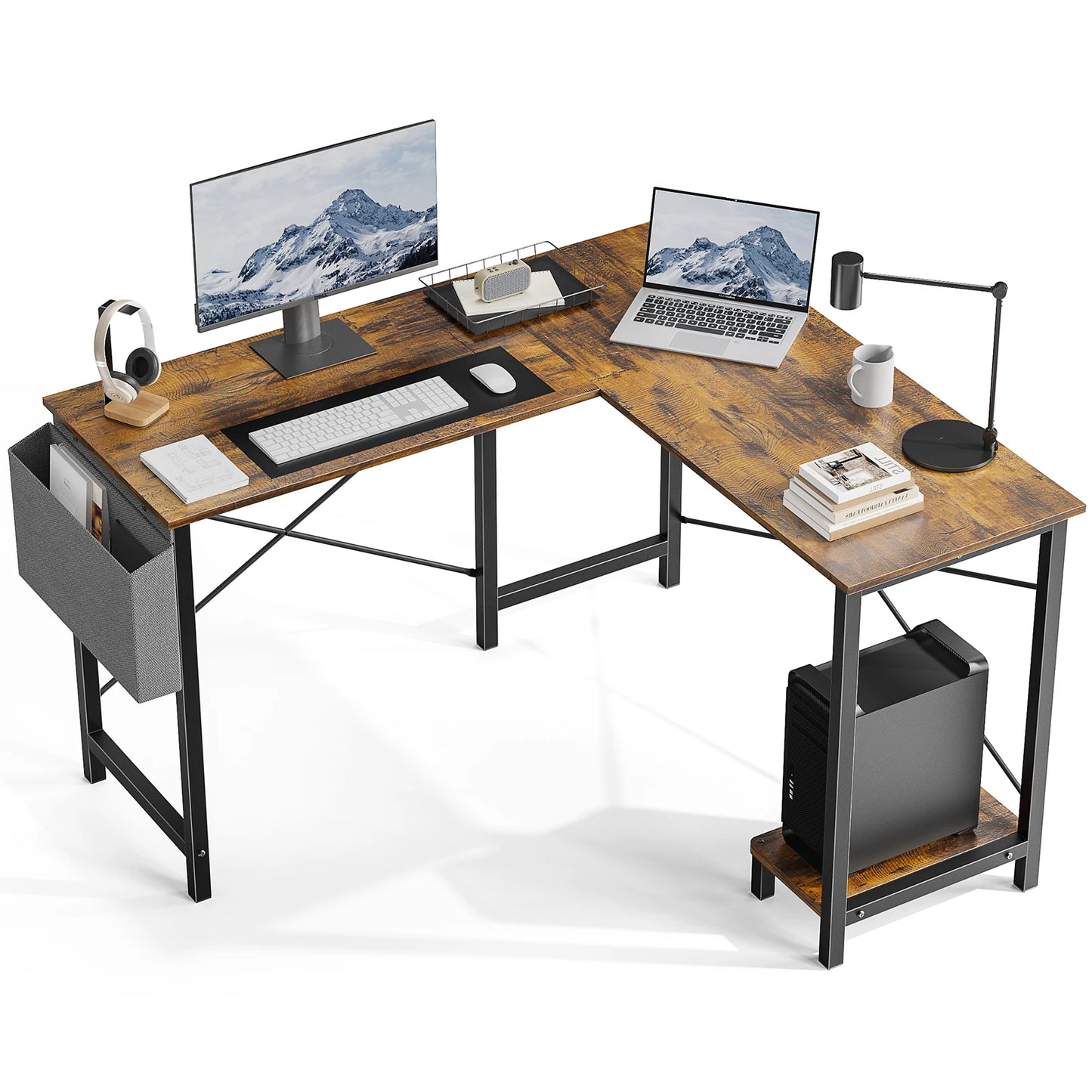 50 Inch PC Wooden Table w/ CPU Storage Shelf & Side Bag