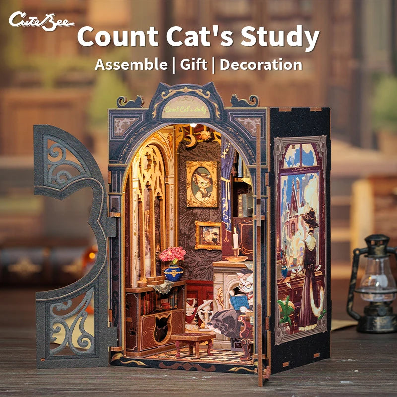 DIY Wooden Miniature Bookshop Kit with Light