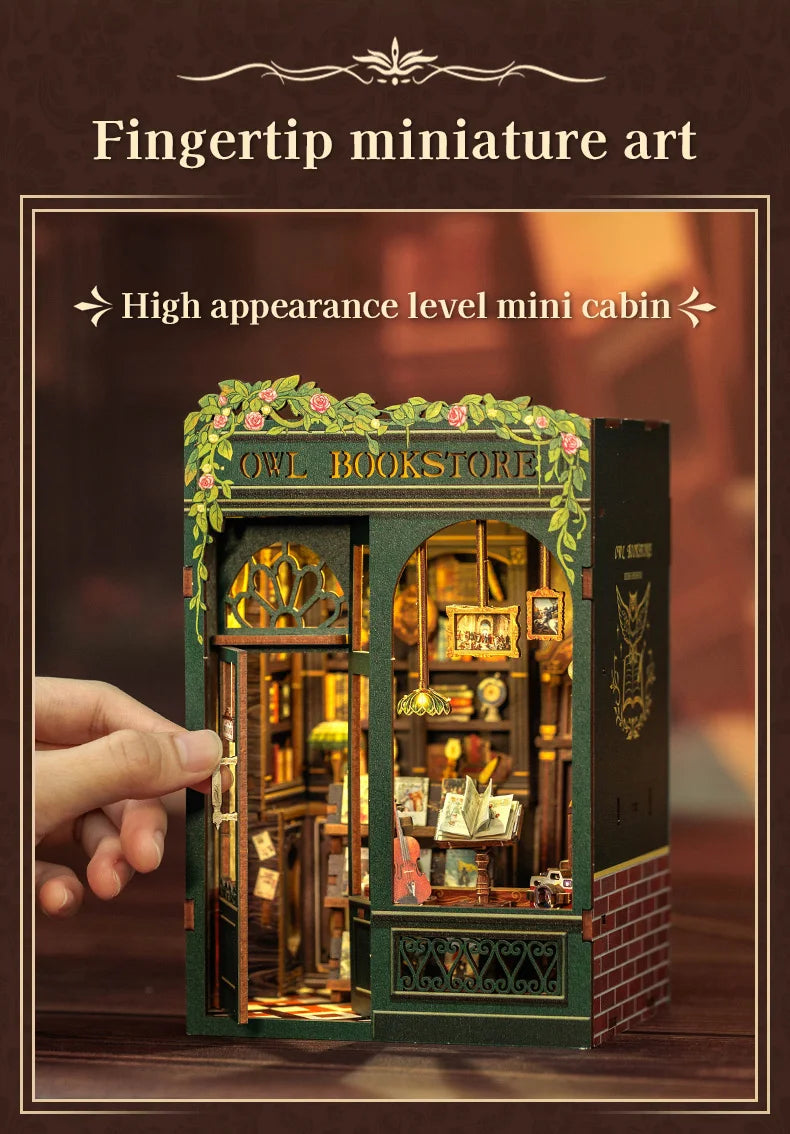 DIY Wooden Miniature Bookshop Kit with Light
