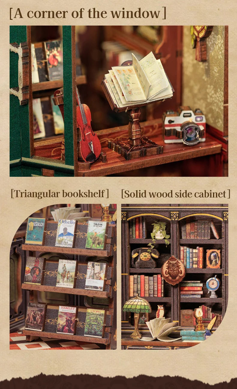 DIY Wooden Miniature Bookshop Kit with Light