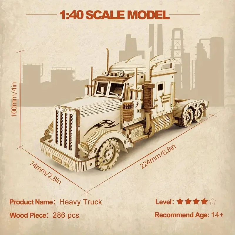 Model Truck 3D Wooden Puzzle Building Block Kit