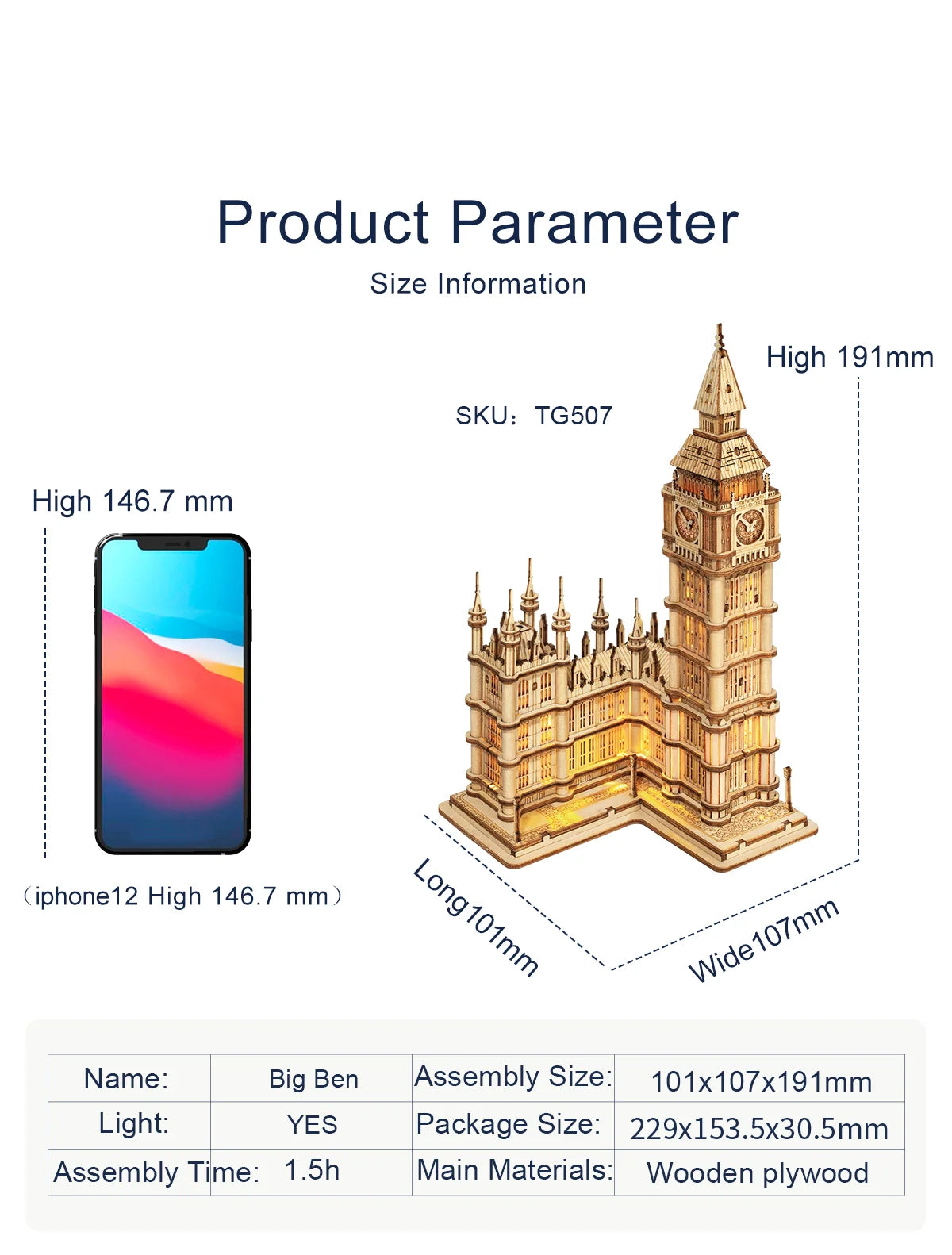 3D Wooden Puzzle DIY Big Ben Kit