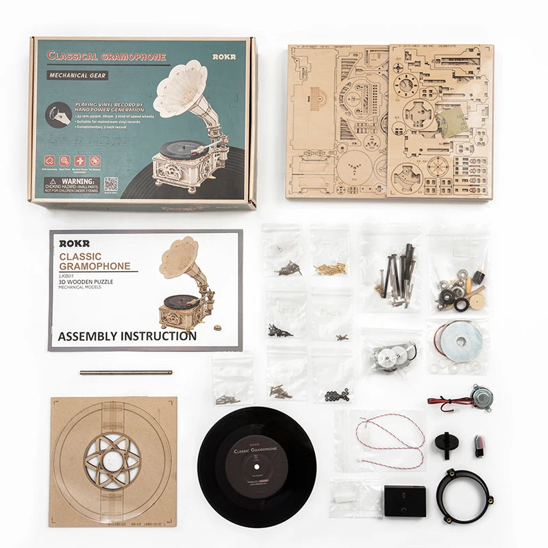 DIY Classic Gramophone Wooden Puzzle Building Kit