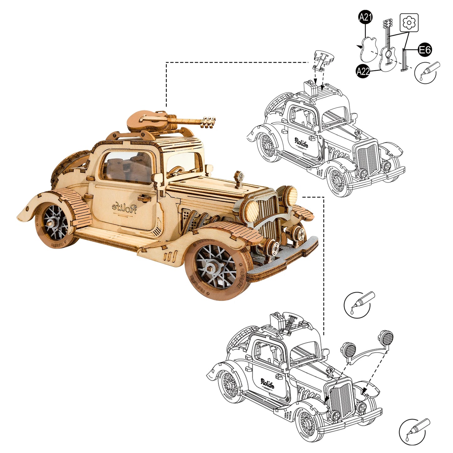 Vintage Car Model 3D Wooden Puzzle