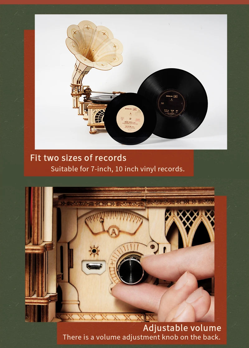 DIY Classic Gramophone Wooden Puzzle Building Kit