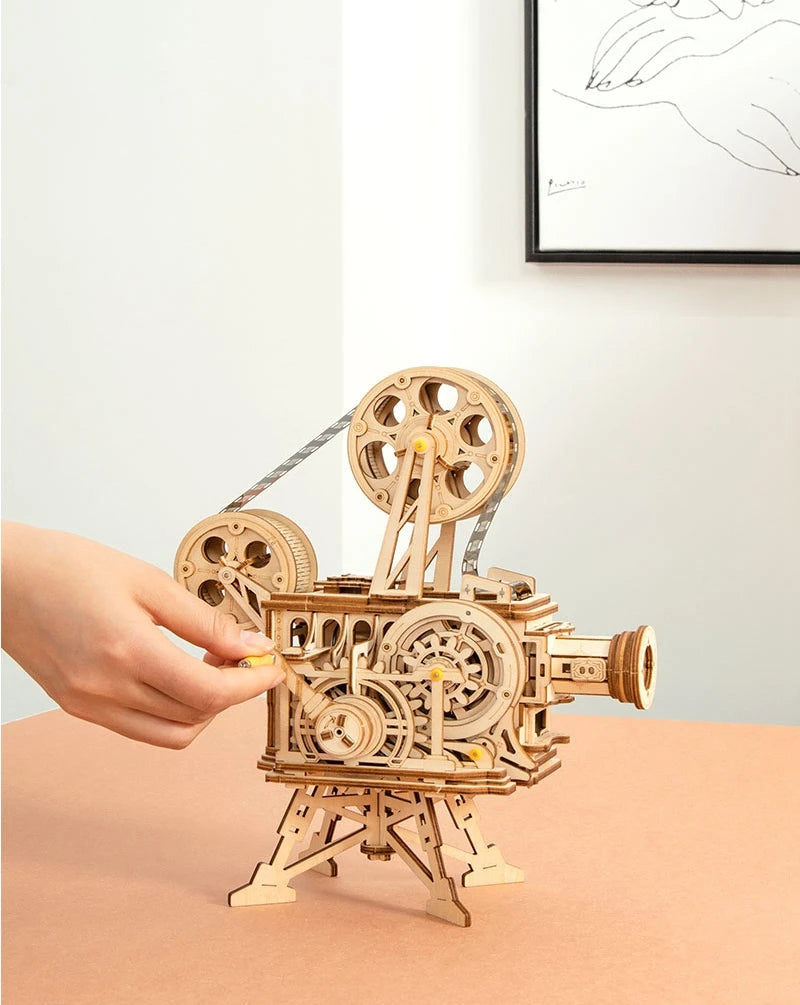 DIY 183pcs Retro 3D Hand Crank Film Projector Wooden Model