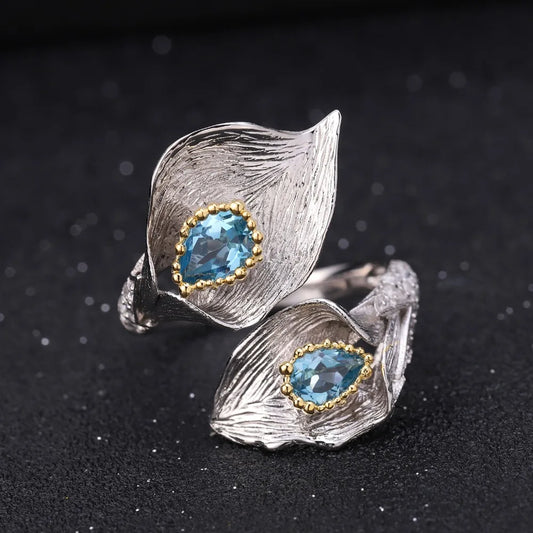 Handmade Blue Topaz Leaf Rings