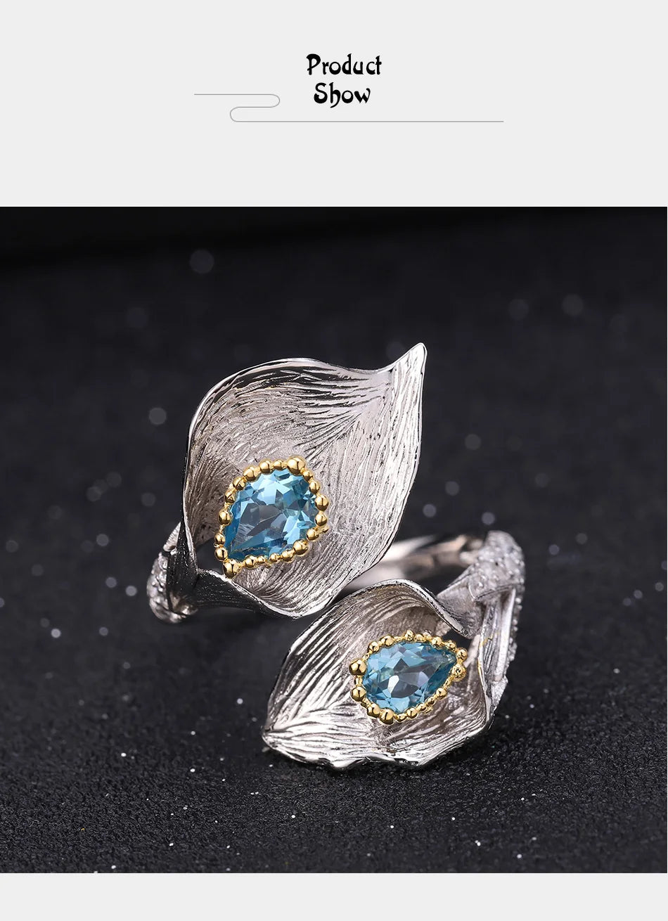 Handmade Blue Topaz Leaf Rings