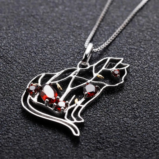 Red Garnet and Sterling Silver Handmade Pendant Necklace