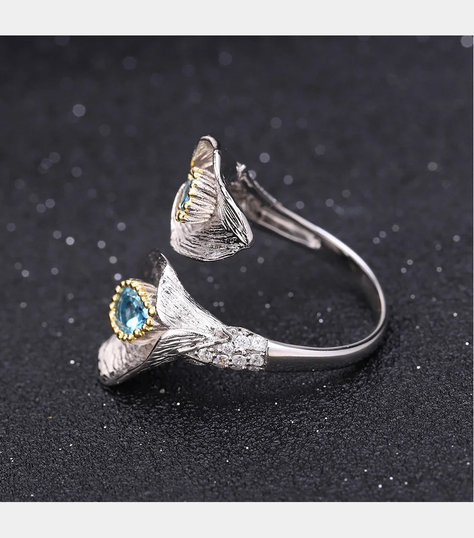 Handmade Blue Topaz Leaf Rings