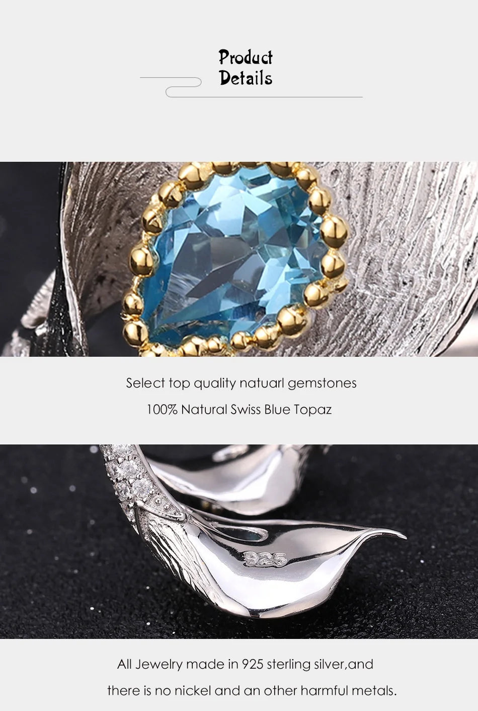 Handmade Blue Topaz Leaf Rings