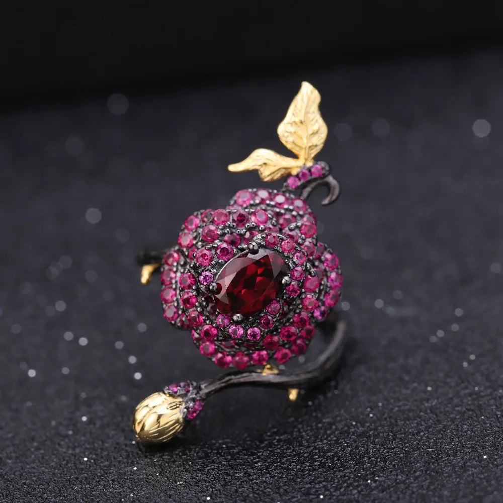 Handmade Rhodolite Garnet Rose Flower Ring