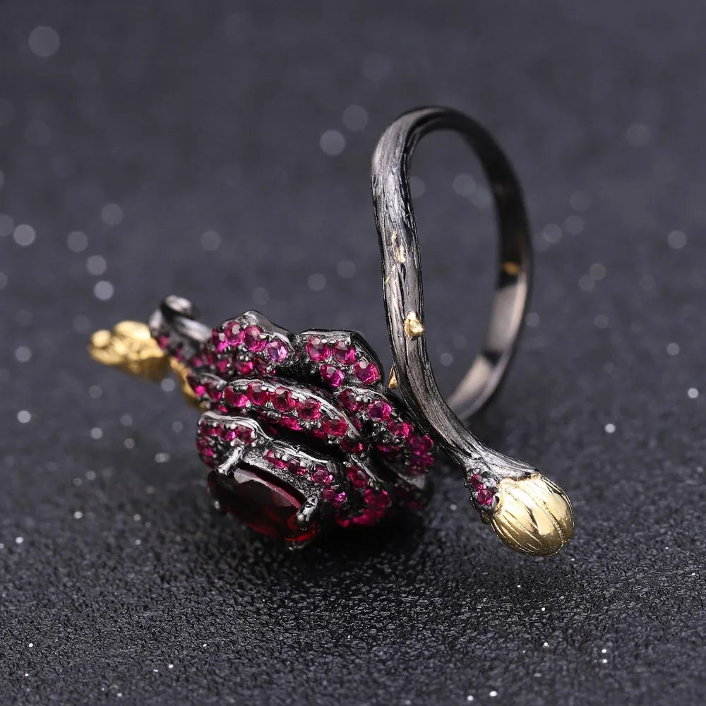 Handmade Rhodolite Garnet Rose Flower Ring