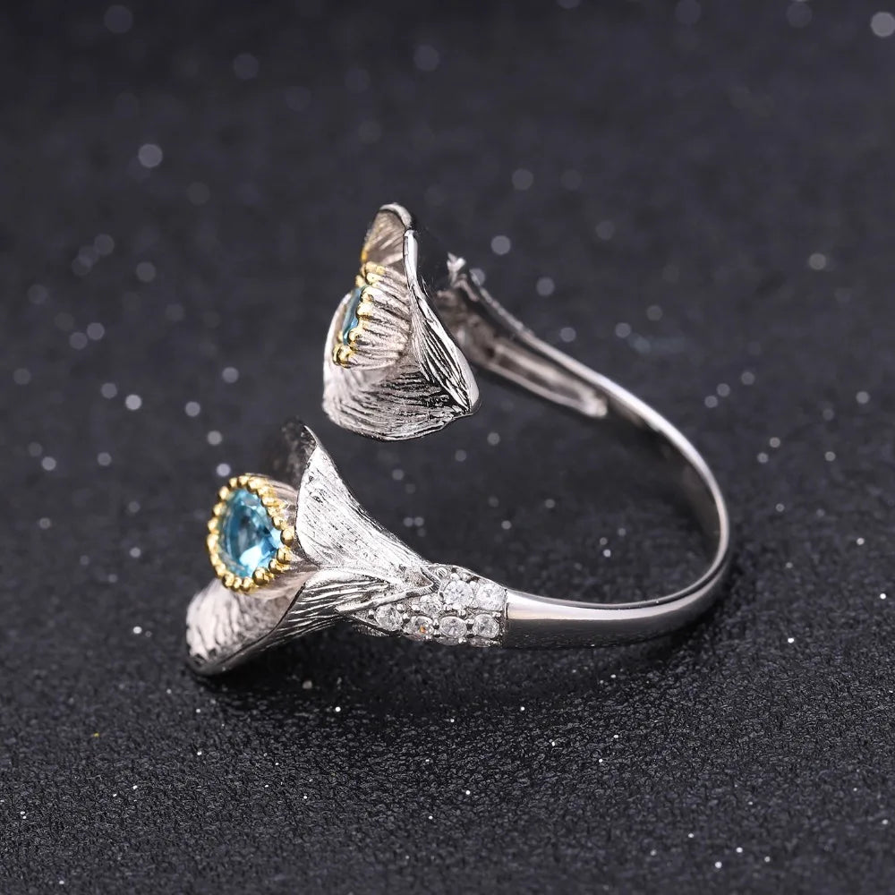 Handmade Blue Topaz Leaf Rings