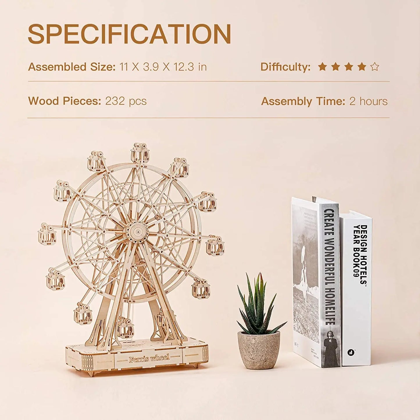 Rotatable DIY 3D Ferris Wheel Wooden Model Kit