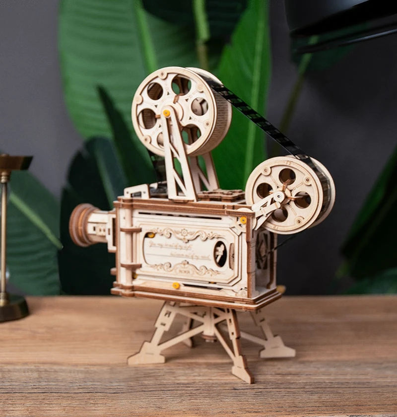 DIY 183pcs Retro 3D Hand Crank Film Projector Wooden Model