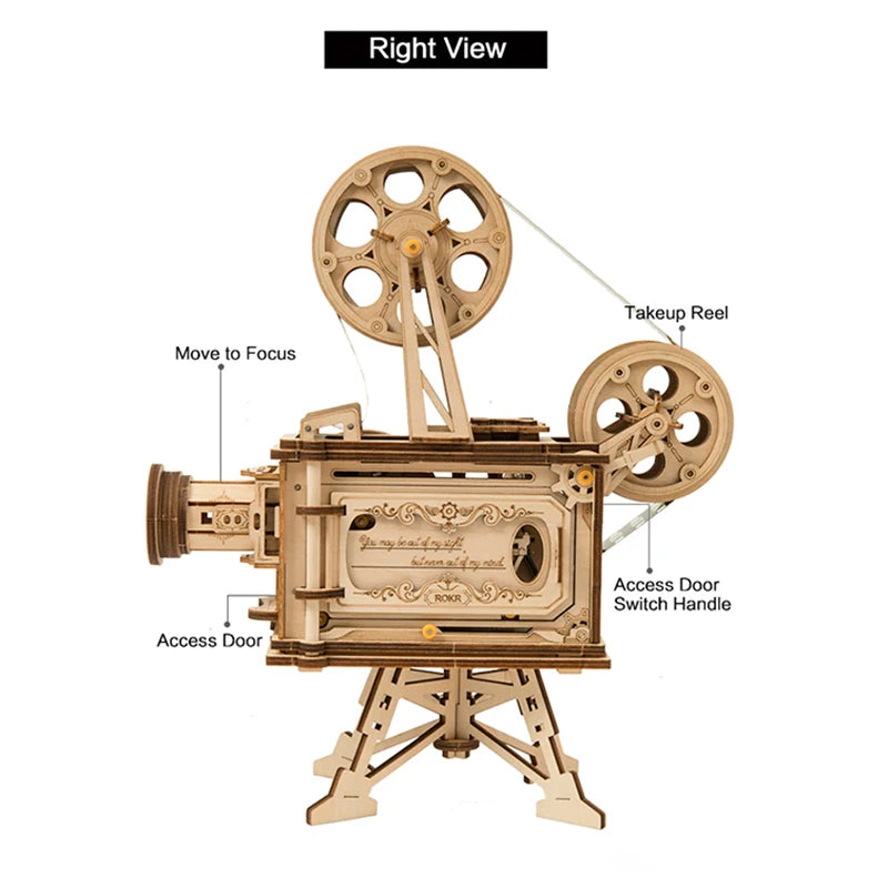 DIY 183pcs Retro 3D Hand Crank Film Projector Wooden Model