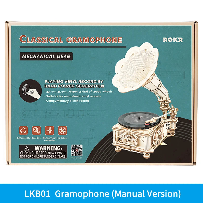 DIY Classic Gramophone Wooden Puzzle Building Kit