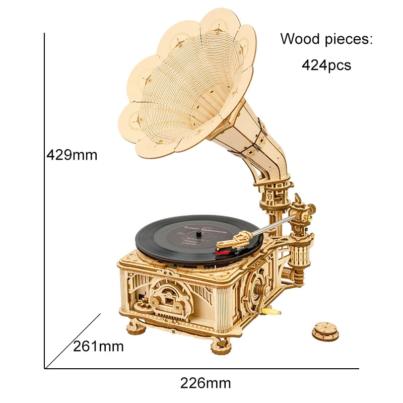 DIY Classic Gramophone Wooden Puzzle Building Kit