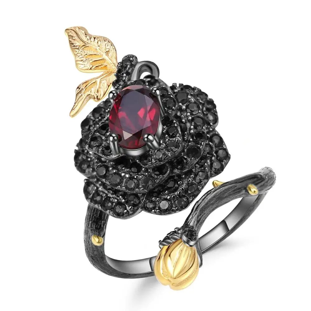 Handmade Rhodolite Garnet Rose Flower Ring