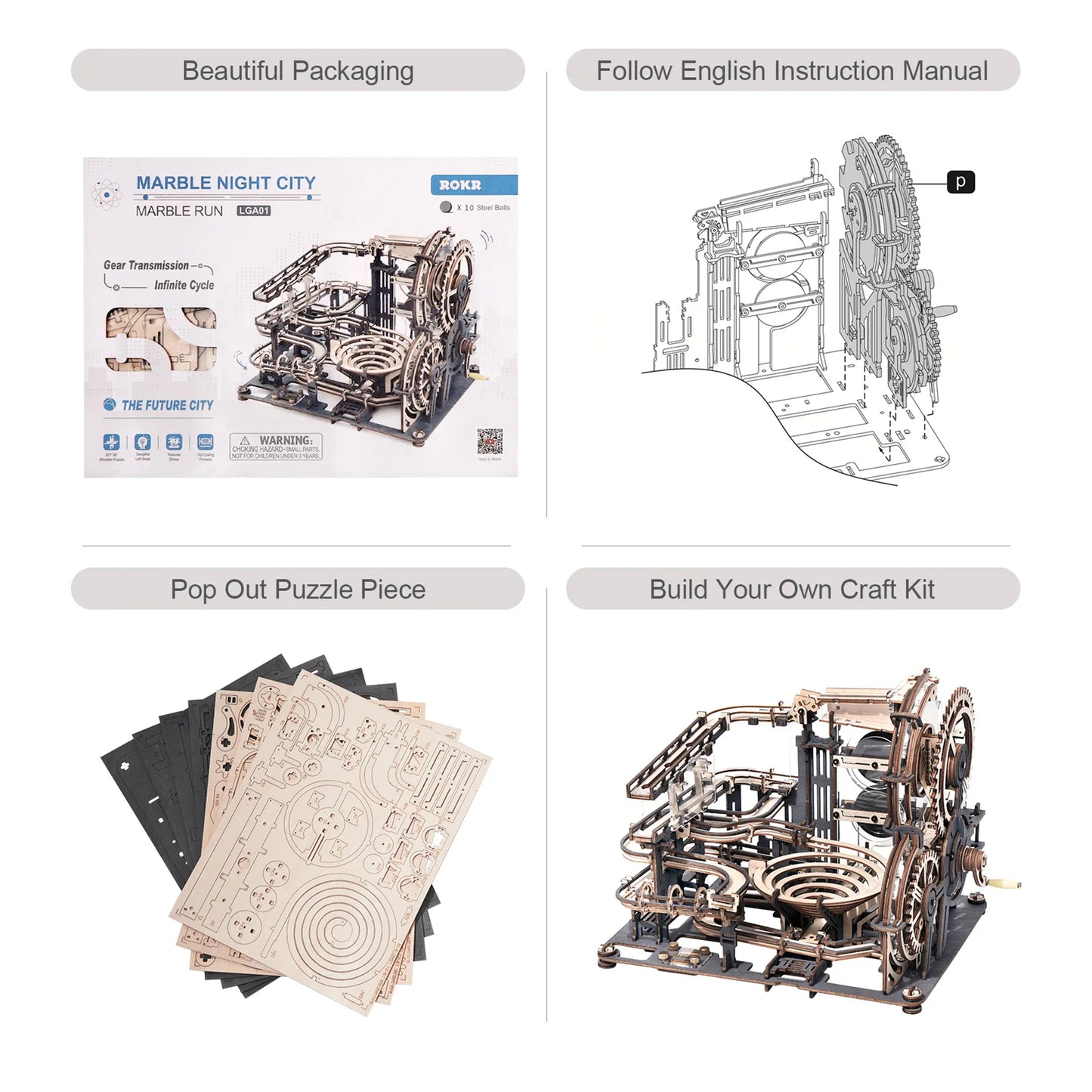 Marble Run 3D Wooden Puzzle DIY Model Kit