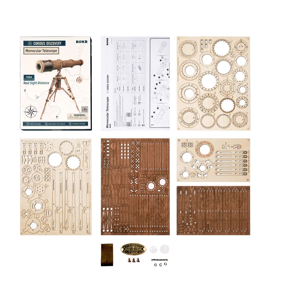 1:1 DIY Telescopic Monocular Telescope Wooden Model Kit