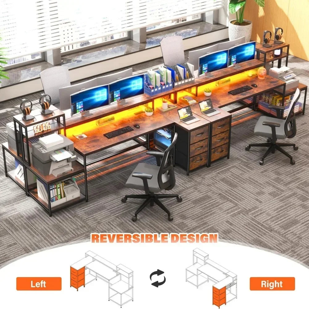 Reversible 70.9" L Shaped Desk w/ Power Outlets & LED Lights