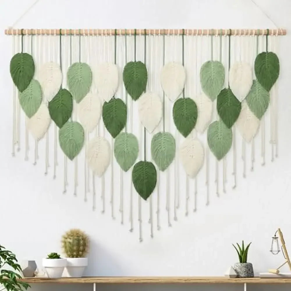 Large Handmade Boho Macrame Wall Hanging Leaves Tapestry