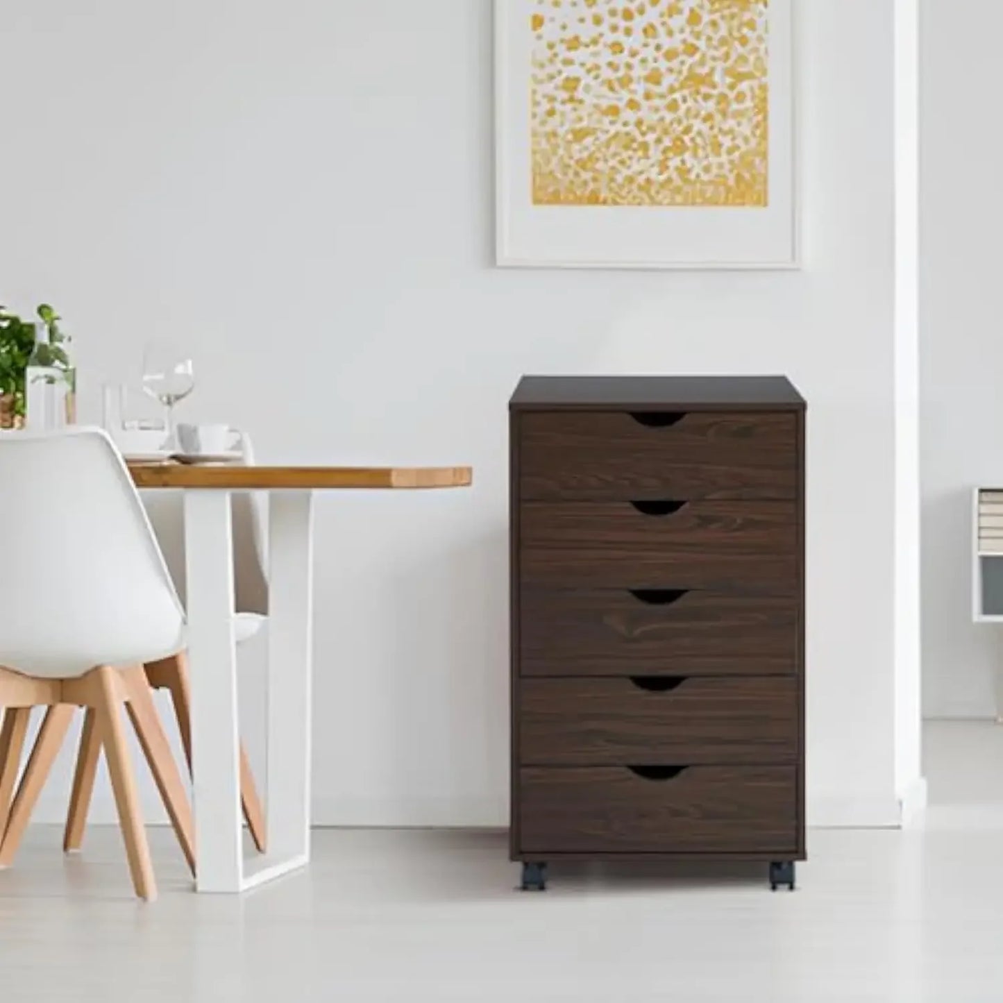 5 Drawer Wood Storage Chest with Wheels