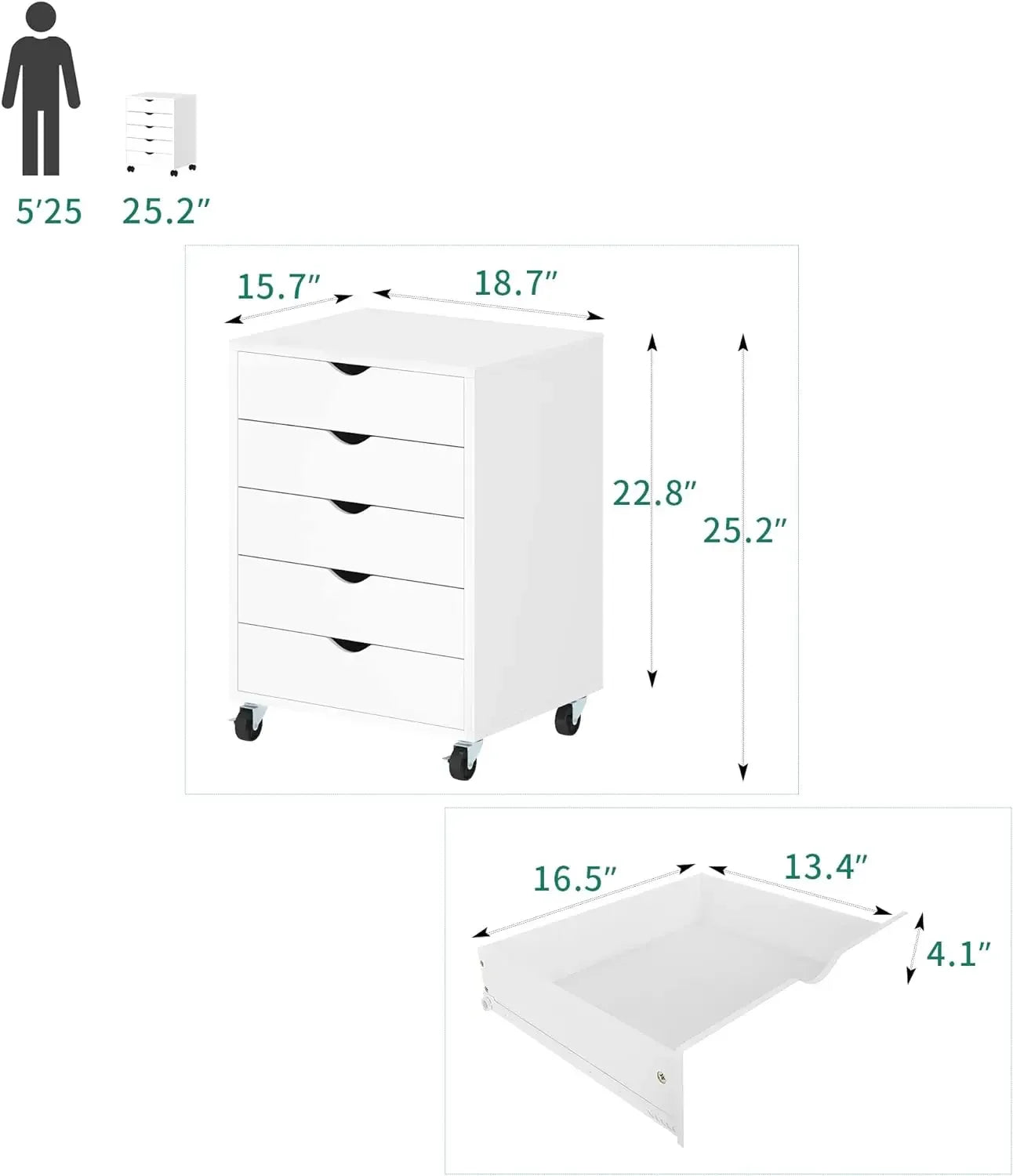 5 Drawer Chest, with Wheels