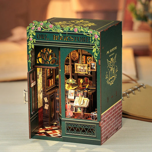 DIY Wooden Miniature Bookshop Kit with Light