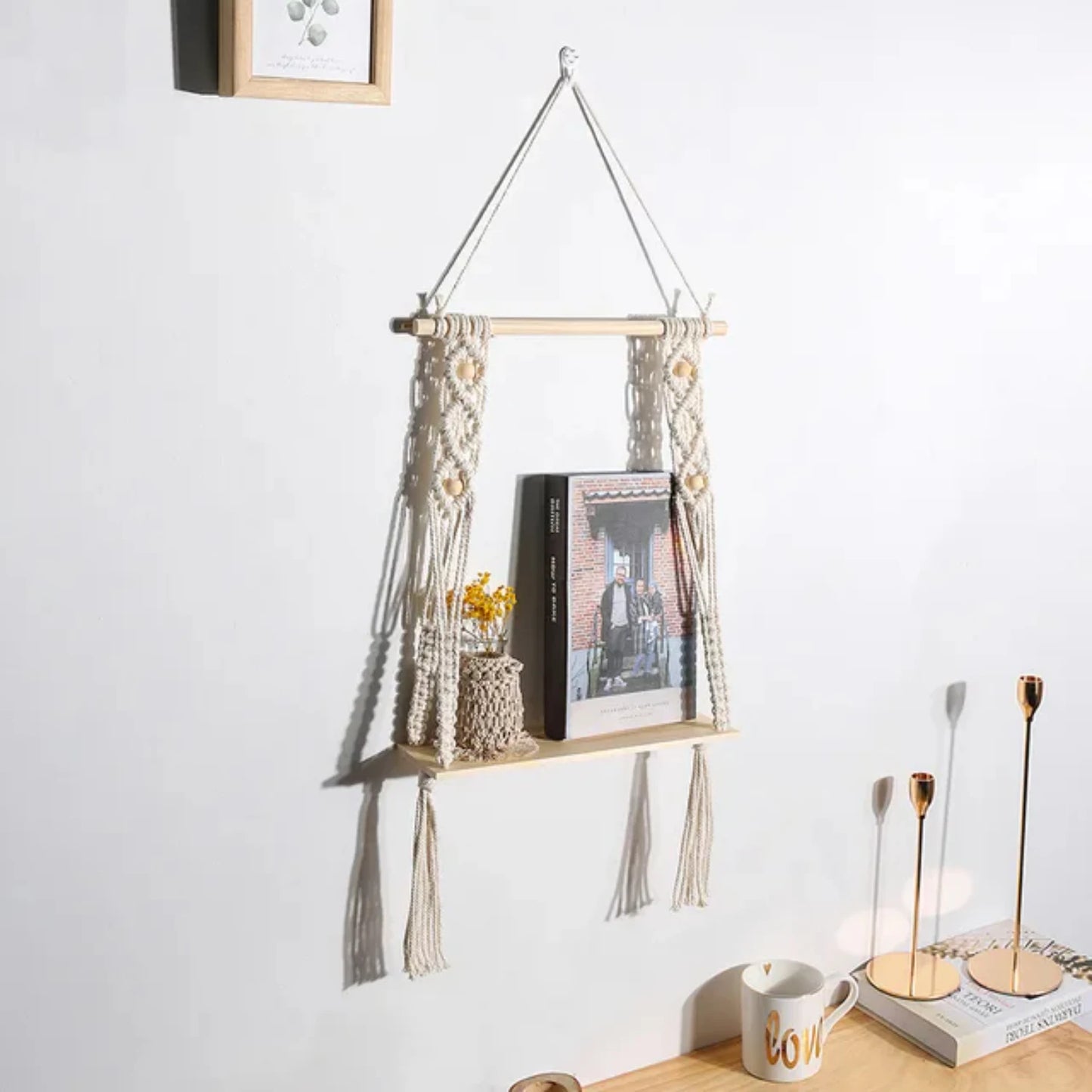 Handmade Macrame Tapestry Wall Hanging Shelf