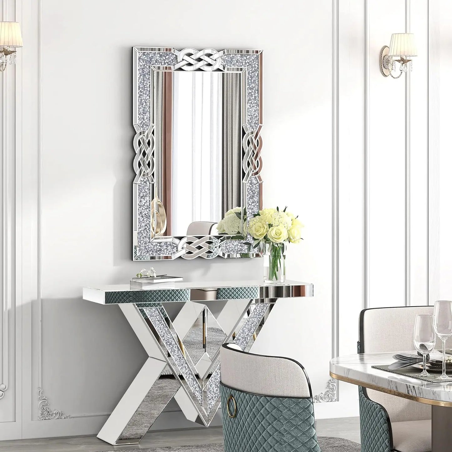 90/100/120CM Large Crystal Crush Diamond Mirror