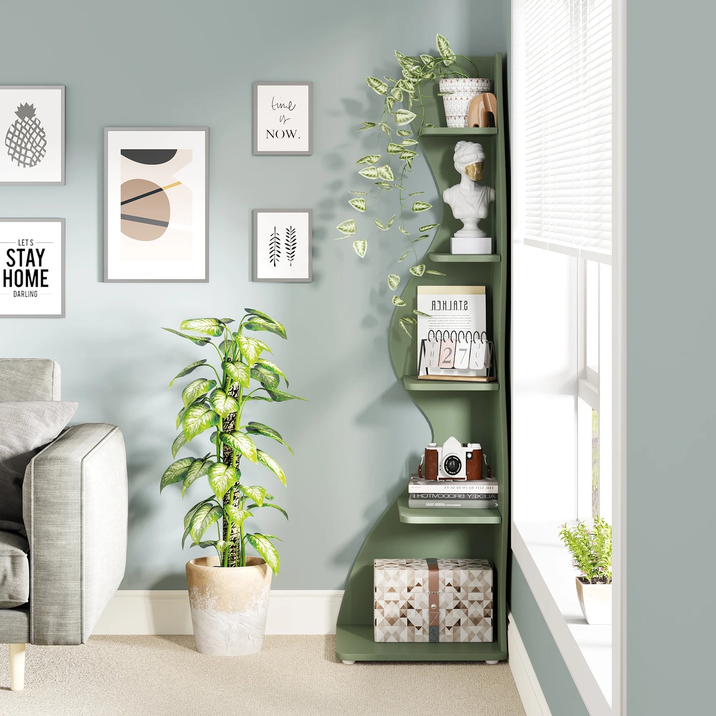 Modern 5-Tier Wall Corner Bookshelf